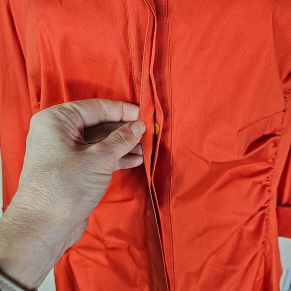 Lafayette 148 NY Orange Ruched Button Up Shirt 12 Structured Stretch Office - Picture 6 of 11